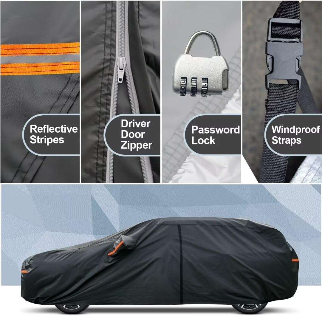 Kayme Hatchback Car Cover Fit for Suzuki SX4 (2007-2014) Automobiles All Weather Waterproof, Outdoor Cover Sun Rain Protection, with Lock and Zipper Door.Black