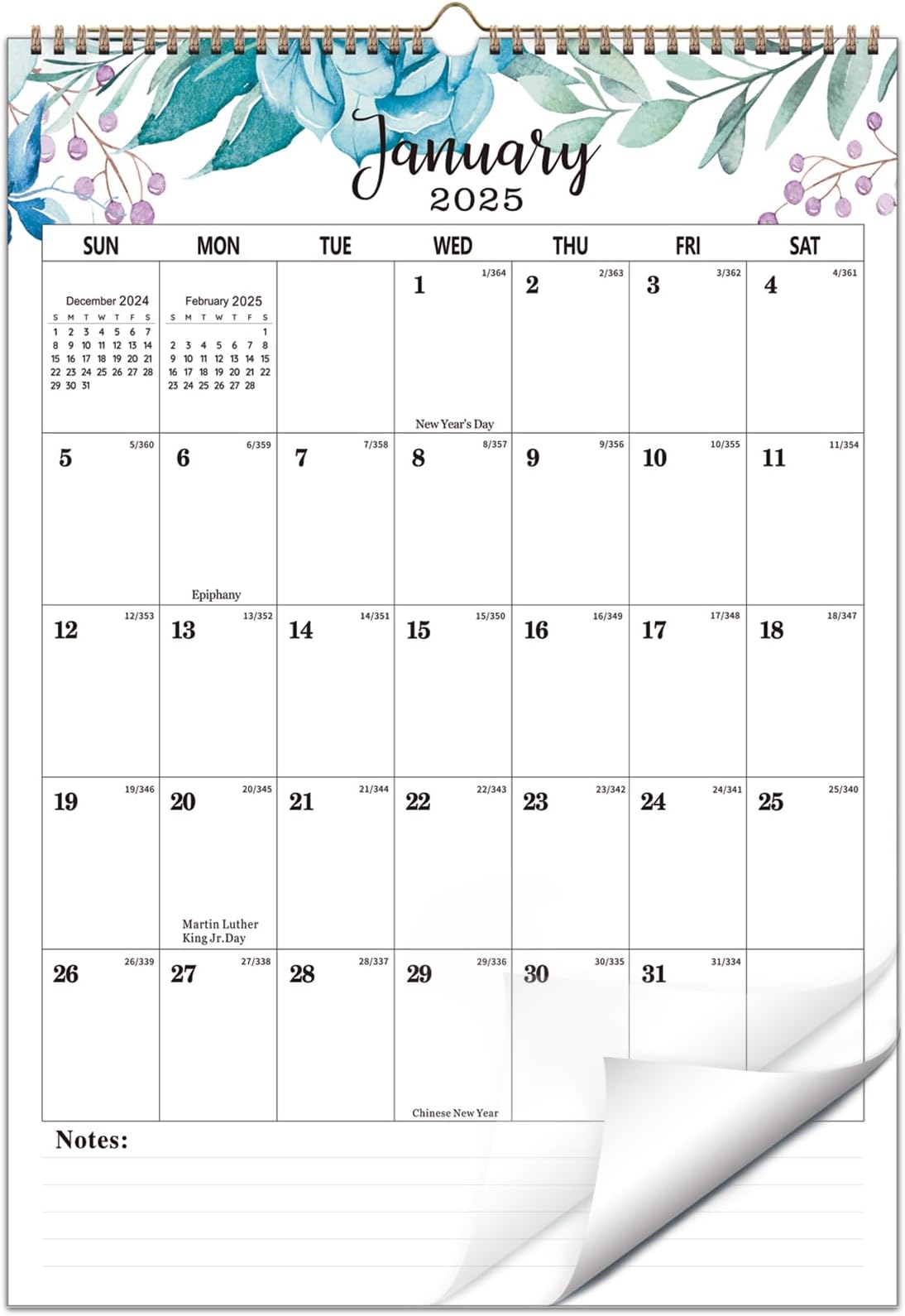 BorKinHa Wall Calendar 2025-2026 Hanging Calendar Monthly Calendar for Wall |18 Months Spiral Twin-Wire Binding Wall Calendar Planner| Large Writing Blocks