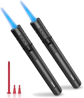 Sondiko Torch Lighters, Refillable Butane Lighter with Adjustable Jet Flame, Metal Shell, Transparent Fuel Window, Butane Nozzle Adapter Kit for Candle, Grill, BBQ, Fireworks
