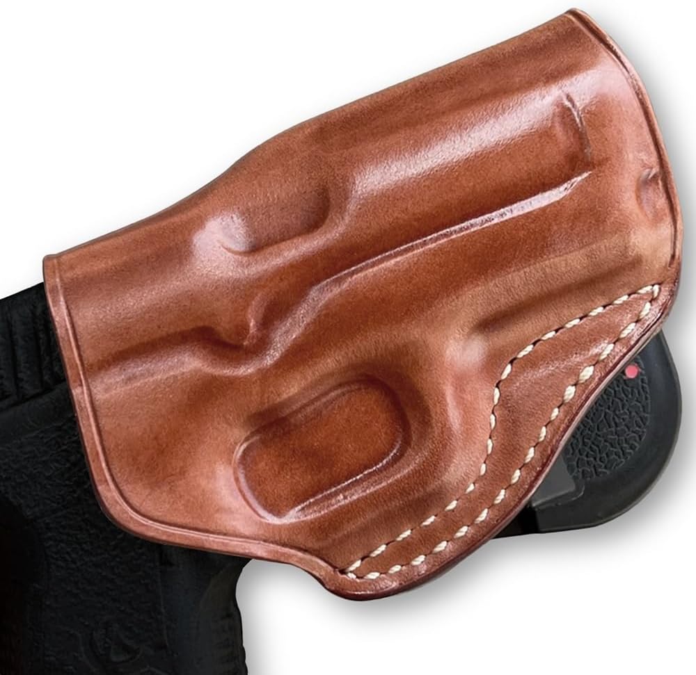 Masc Premium Leather OWB Paddle Holster with Open Top Fits, K9/ P40-P45/ CW40-CW45 .9/40/45ACP 3.6" Barrel, Right-Hand Draw, Brown Color #1112#