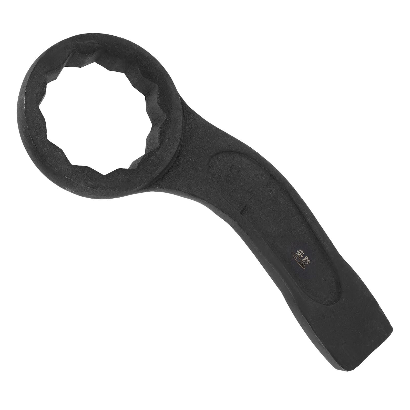 sourcing map Striking Wrench 80mm 45# Steel Spraying 6-Point Flat Strike Wrench Slogging Ring Spanner Bend Handle Box End Striking Tool for Automotive Repair Furniture Assembly, Black