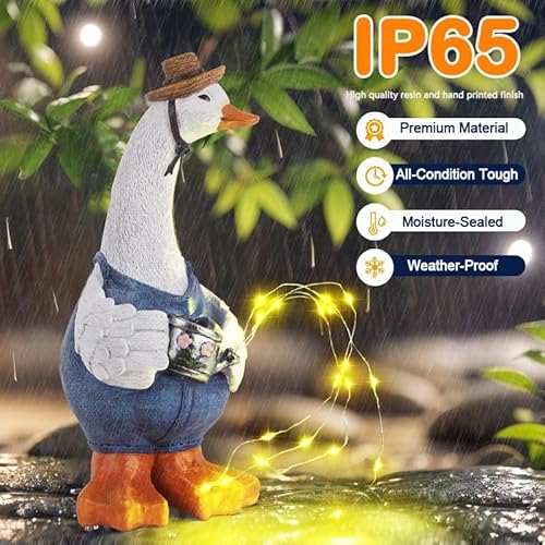 Jjalights JJA105 Garden Duck Statues For Garden Decor Mom Gifts-Duck Figurine Decorations With Solar Lights String For Women Mom,Yard Art Sculptures For Patio Lawn Outdoor thumb #1
