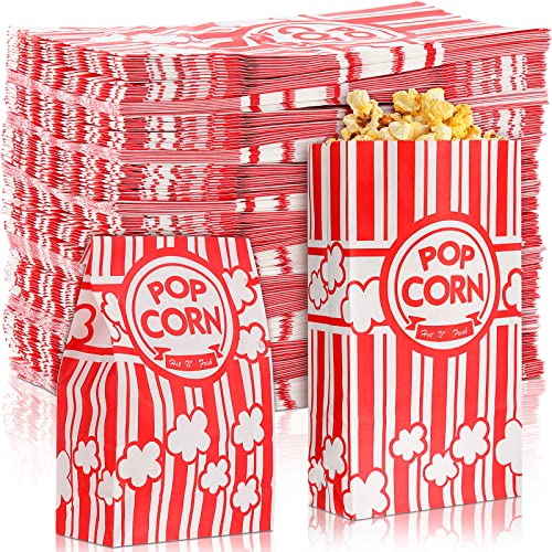 Image of 500 Pcs Paper Popcorn Bags Bulk 2 oz Large Flat Bottom Boxes Red and White Disposable Container Sleeve Movie Night Popcorn Bucket for Retro Movie Themed Party Carnival Supplies (Red and White)