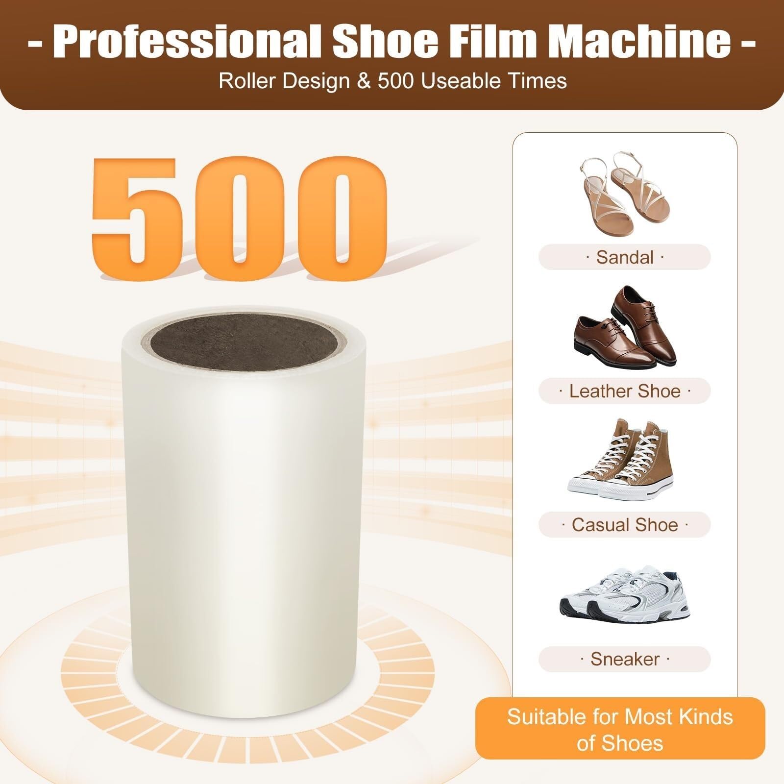 Distributore automatico di copriscarpe con 1 rotolo di pellicola (500 usi), copriscarpe usa e getta, impermeabile, antipolvere, azionato a pedale per la casa