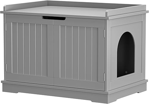 Miniatura 10 de ZENY Caja de arena para gatos, mueble oculto, armario de madera para gatos con divisor, moderno banco de almacenamiento para baño, se adapta a la