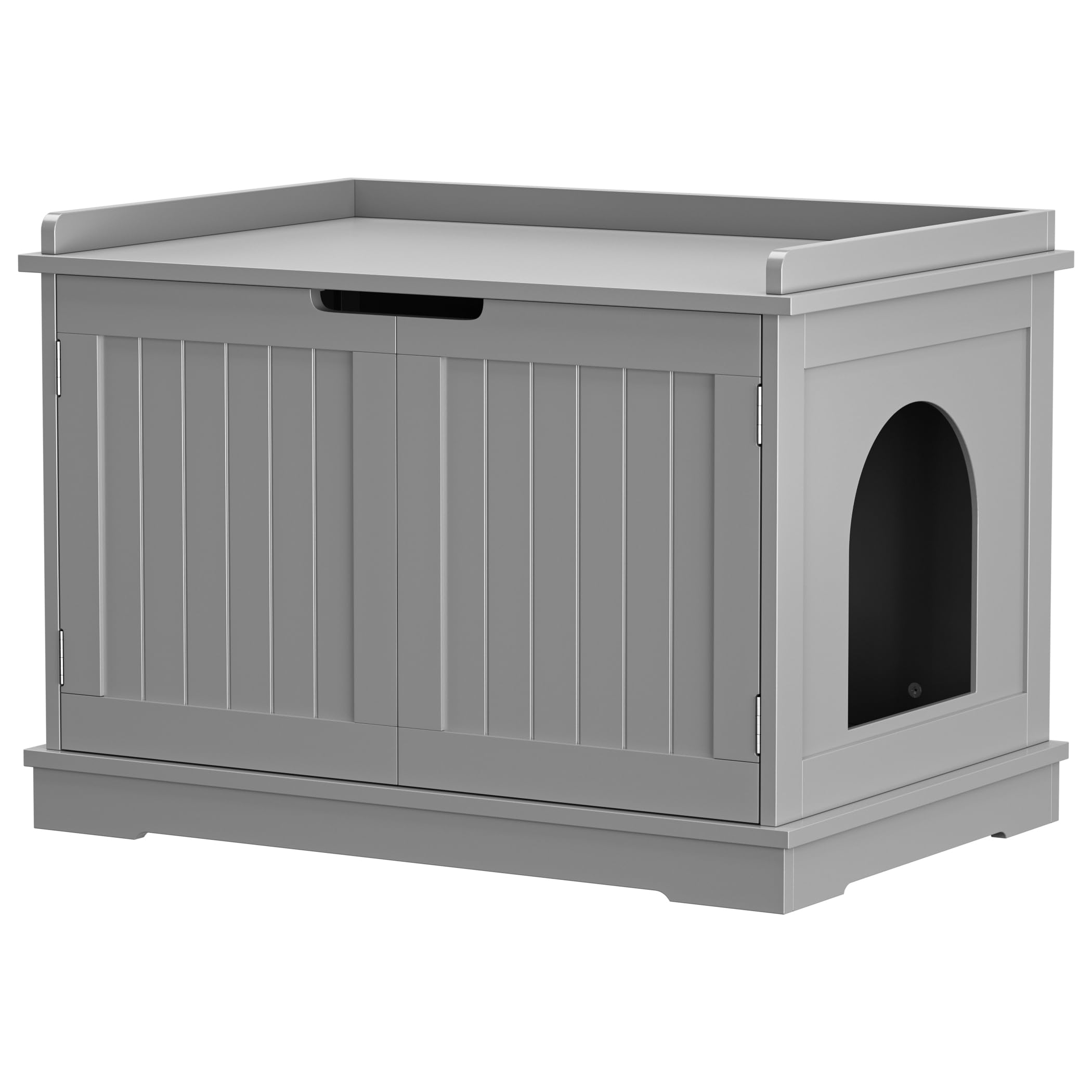 Zeny Cat Litter Box Enclosure Cabinet, Hidden Litter Box Furniture, Modern Wooden Washroom Storage Bench with Divider, Fits Most, Gray