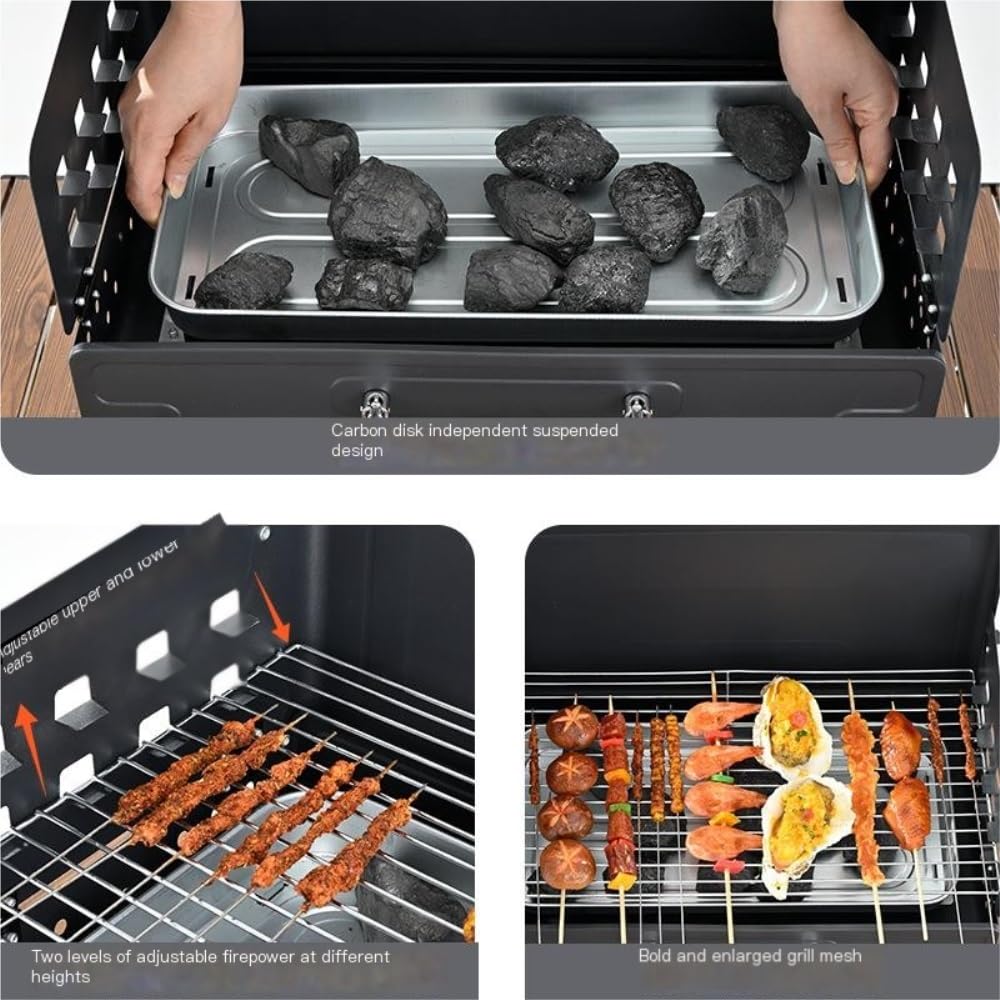Parrilla portátil de carbón para barbacoa, estilo maleta plegable para acampar al aire libre y uso doméstico, compacta y ligera para un fácil transporte, perfecta para picnics y portón trasero