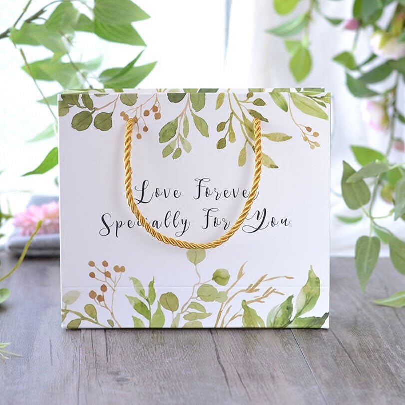 MODADA Gift Bags Green Tree Leaves Tote Bag Wedding Favors And Gift Box Shopping Paper Bags Wedding Decorations Favor