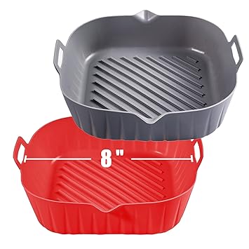 Reusable Silicone Liners Square 2 Pcs, for 4 to 7 Qt Air Fryer Baskets, Non-stick Food-grade Large Silicone Pot Baking Tray
