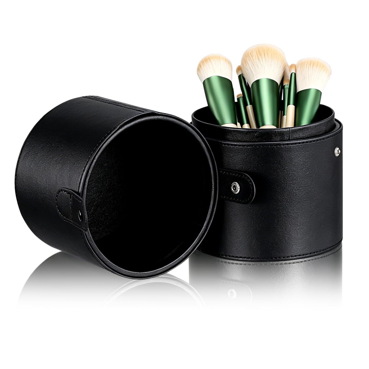 Beaupretty Trousse per cosmetici, in pelle PU, da viaggio, per pennelli e penne, cancelleria, portapenne, con coperchio porta pennelli, nero, 20.1x13.2cm, Centimetro
