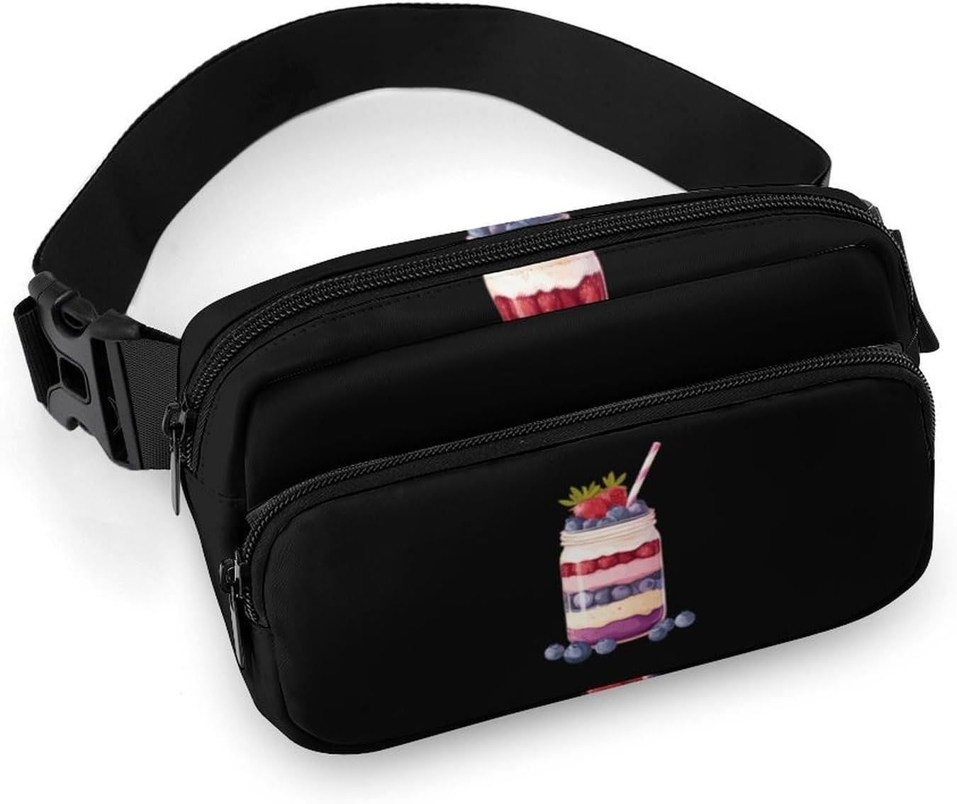 Strawberry Blueberry Shortcake in A Jar Printed Money Belts for Women Men Fanny Pack Fashion Waist Packs with Adjustable Buckle