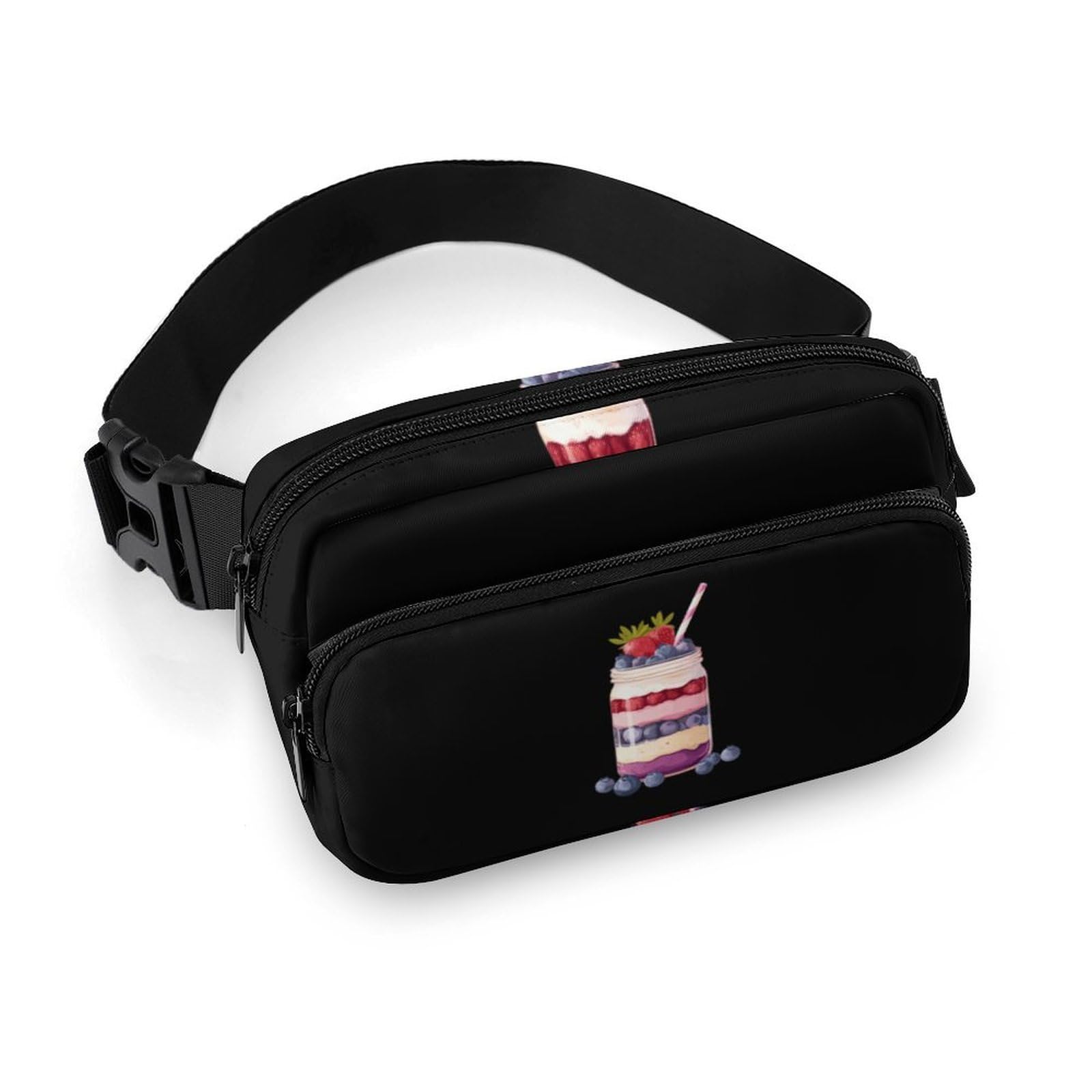 Strawberry Blueberry Shortcake in A Jar Printed Money Belts for Women Men Fanny Pack Fashion Waist Packs with Adjustable Buckle