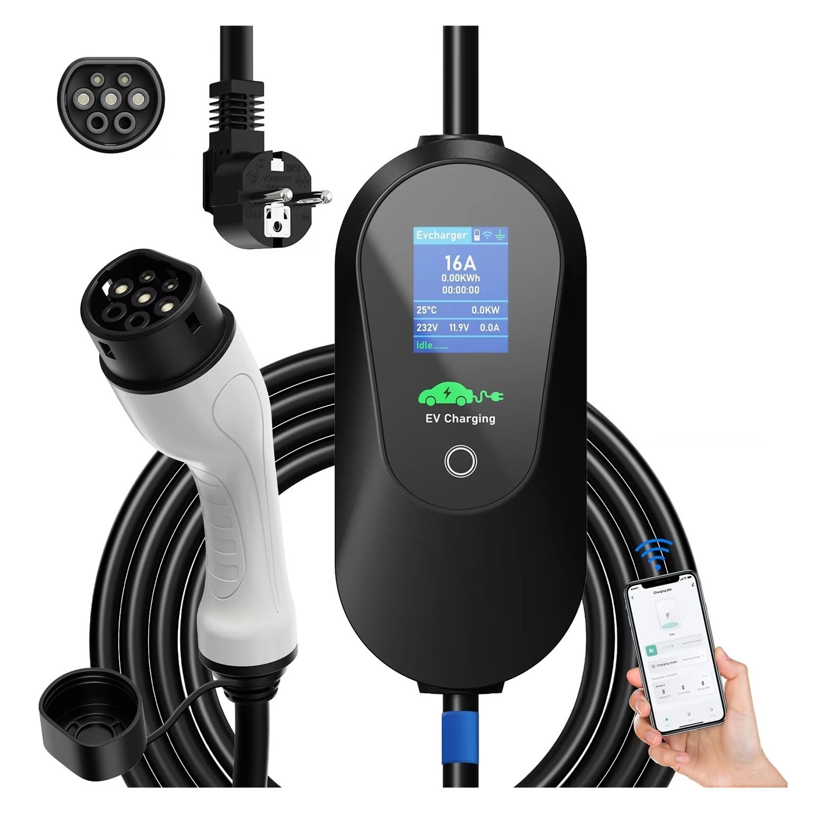 Amazon.co.jp: 3.6KW ポータブル EV 充電器 16A Type2 IEC 62196-2