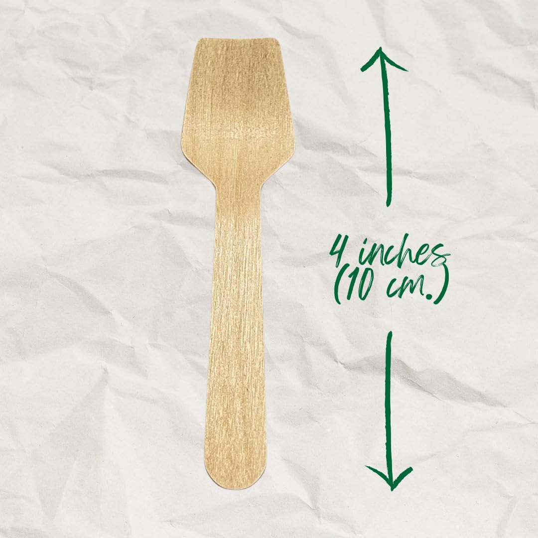 Disposable Square End Tasting Spoons, Mini Spoons Sampling Ice Cream Spoons 4 inches, Disposable Wooden Spoons (100)