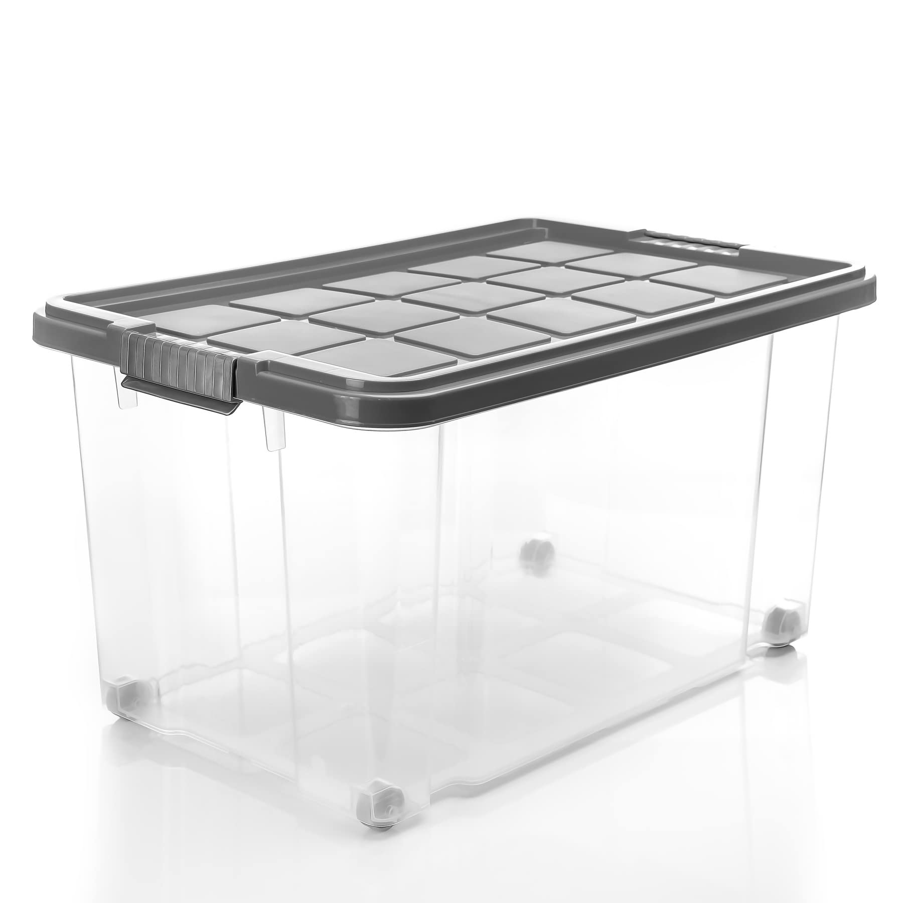 BigDean 3 Stück 60 L Aufbewahrungsbox mit Deckel groß stahlgrau stapelbar | stapelbare robuste Box - rollbare Stapelbox mit festen Klickverschlüssen - Made in Germany