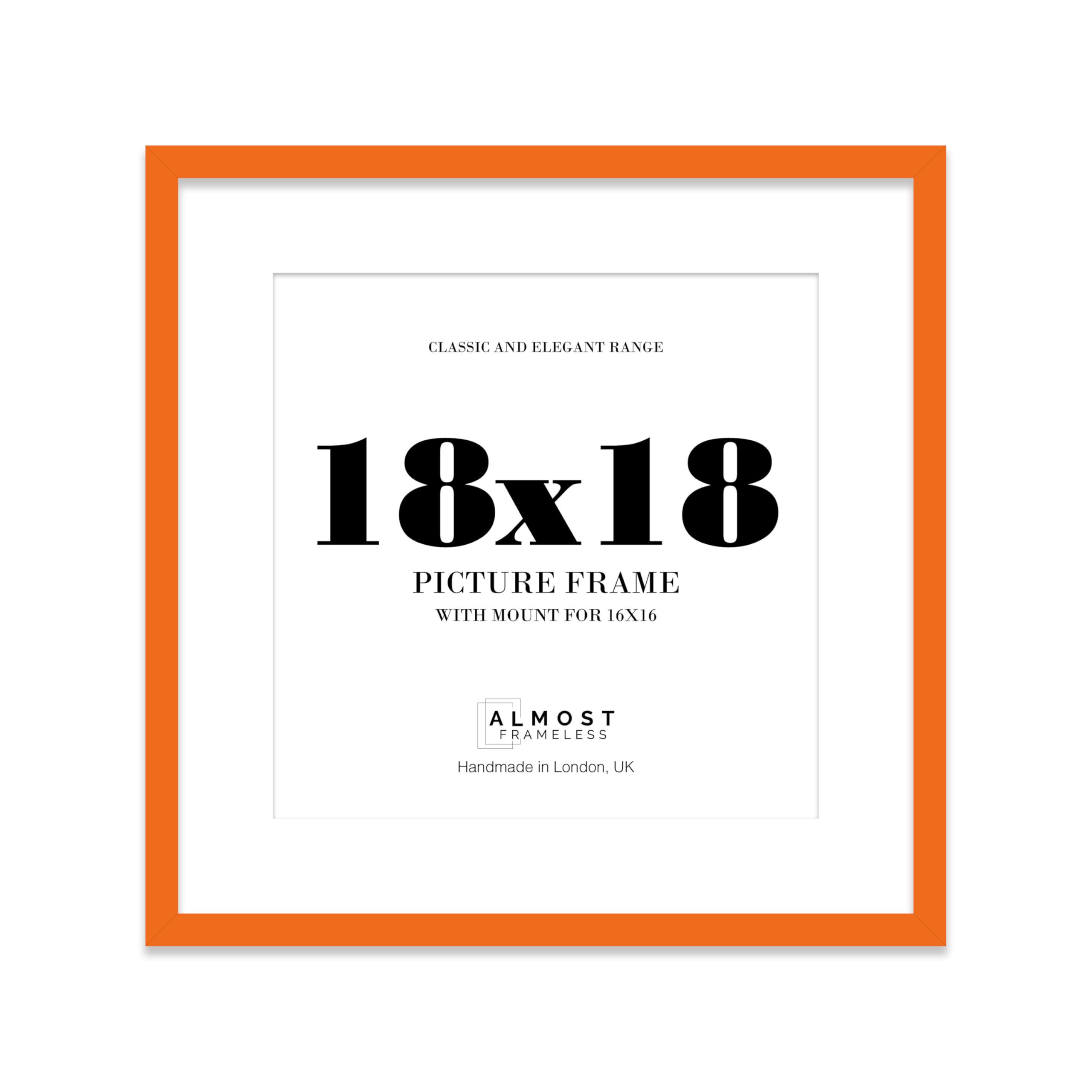 18x18 Orange Picture Frame with Mount for 16x16 Photos, Prints - Modern Square Wall Frame, 1 Pack