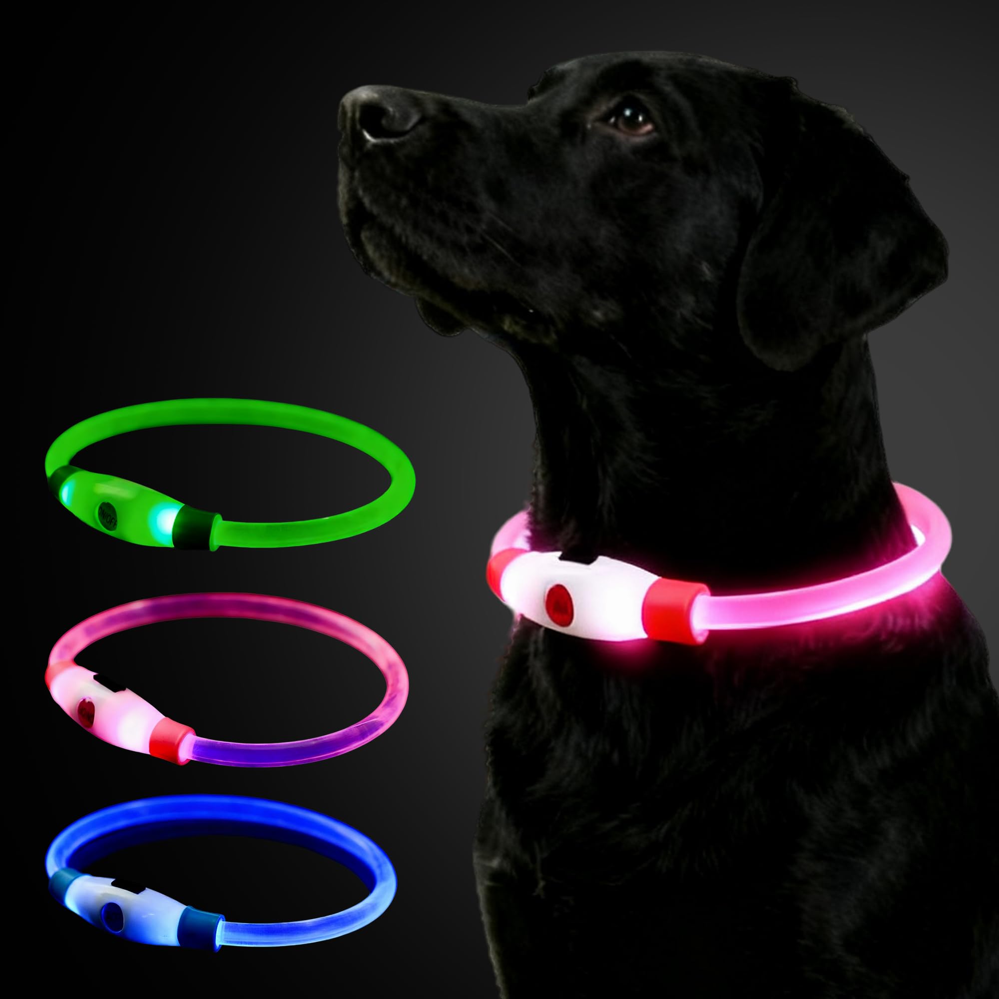 Light Up Dog Collar, Rechargeable Flashing Dog Collar with 3 Glow Modes, Cut-To-Fit for Puppies,Small, Medium & Large Dogs, Visible Safety LED Collar for Night Walking & Outdoor Use, Pink