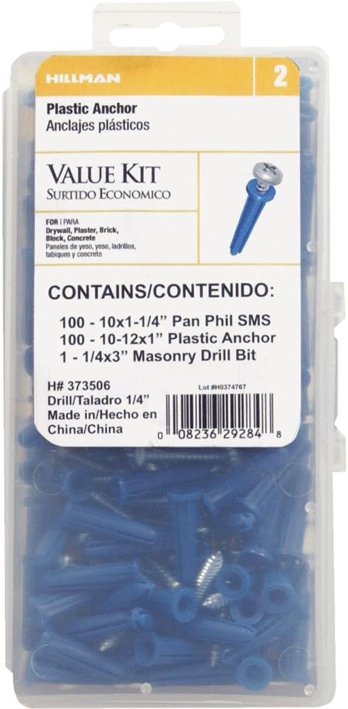 Hillman .19 in. Dia. x 1 in. L Plastic Pan Head Conical Anchor Kit 201 pk