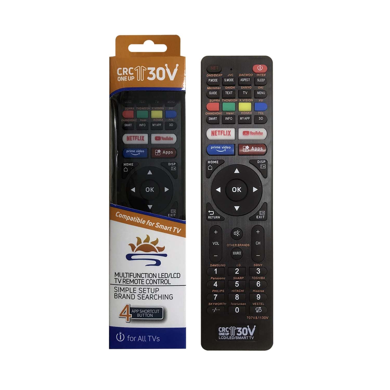 Replacement Remote control compatible with LG SAMSUNG SHARP VESTEL All LCD,LED Smart Televisions with 4 buttons - CRC1130V