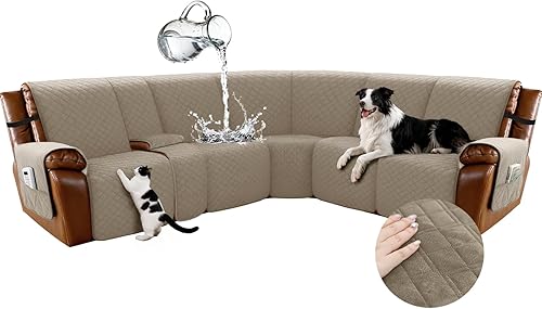 Miniatura 67 de Arfntevss - Fundas impermeables para sofá seccional reclinable en forma de L, funda antideslizante lavable para sofá reclinable, juego de fundas en