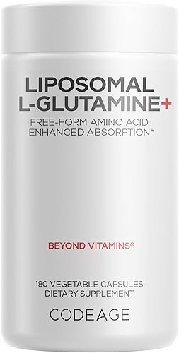 Codeage Suplemento de cápsulas liposomales de L-glutamina - 1,000 mg de L-glutamina por porción - Suministro para 3 meses - Entrega liposomal,