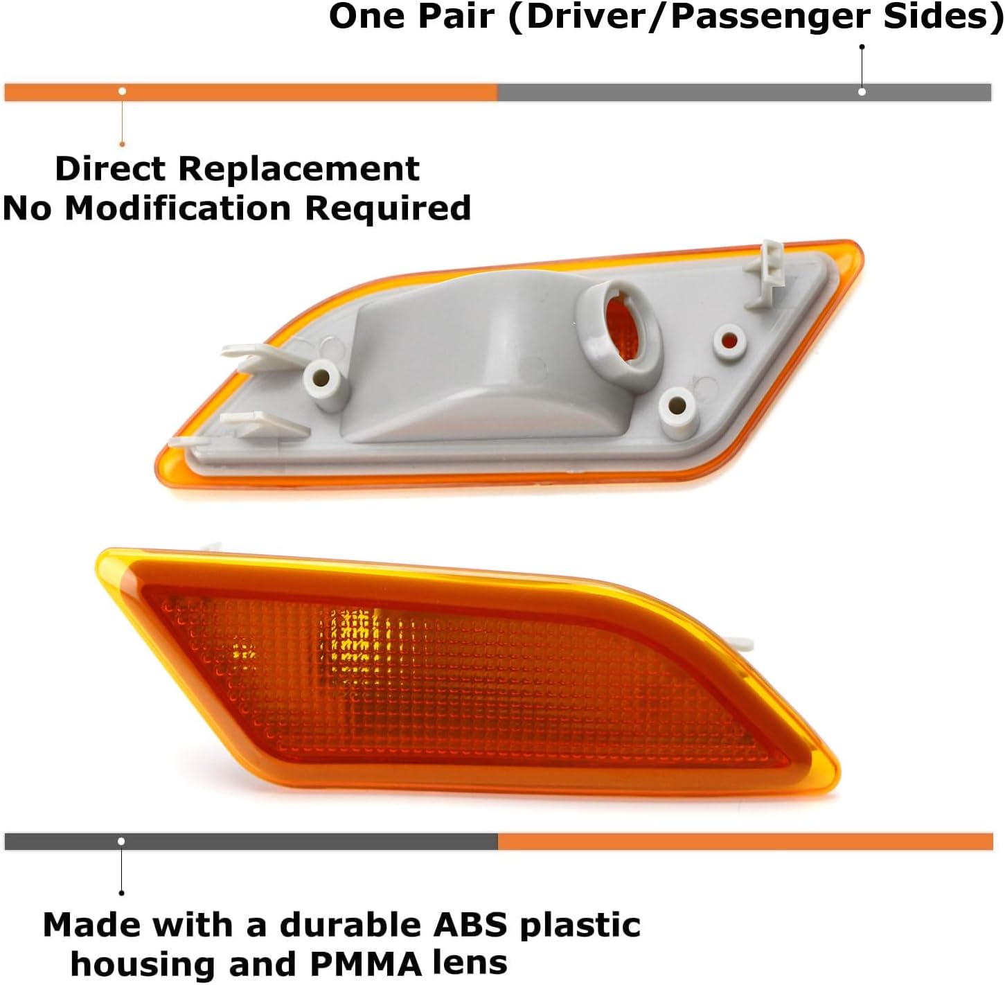 iJDMTOY OEM-Spec Amber Lens Front Bumper Side Marker Lamp Housings Compatible With 2012-2014 Mercedes W204 LCI C250 C300 C350 C-Class