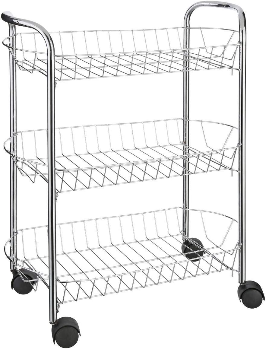 MOBEA 3Tier Chrome Shelf Unit On Wheels Storage Unit with 3