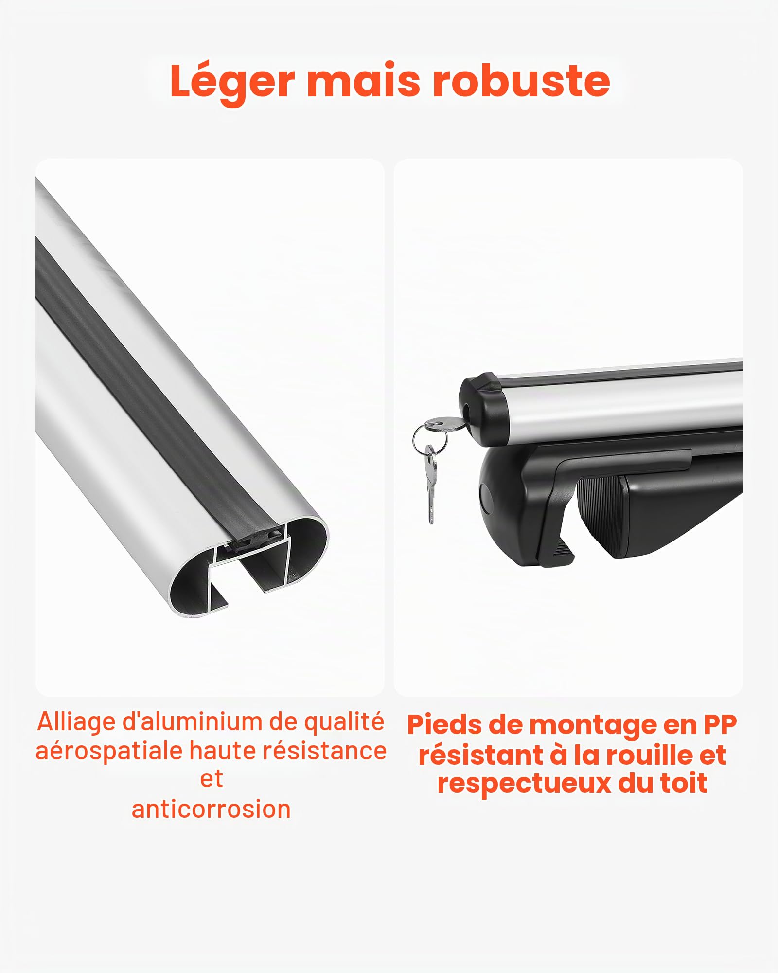 VEVOR Barres Transversales de Toit, Barre Porte Bagages Charge 75 kg 135 cm, pour Rails de Toit Surélevés avec Écartement 21-121 cm, en Aluminium, pour Panier Porte-Bagages Galerie Camping Voyage