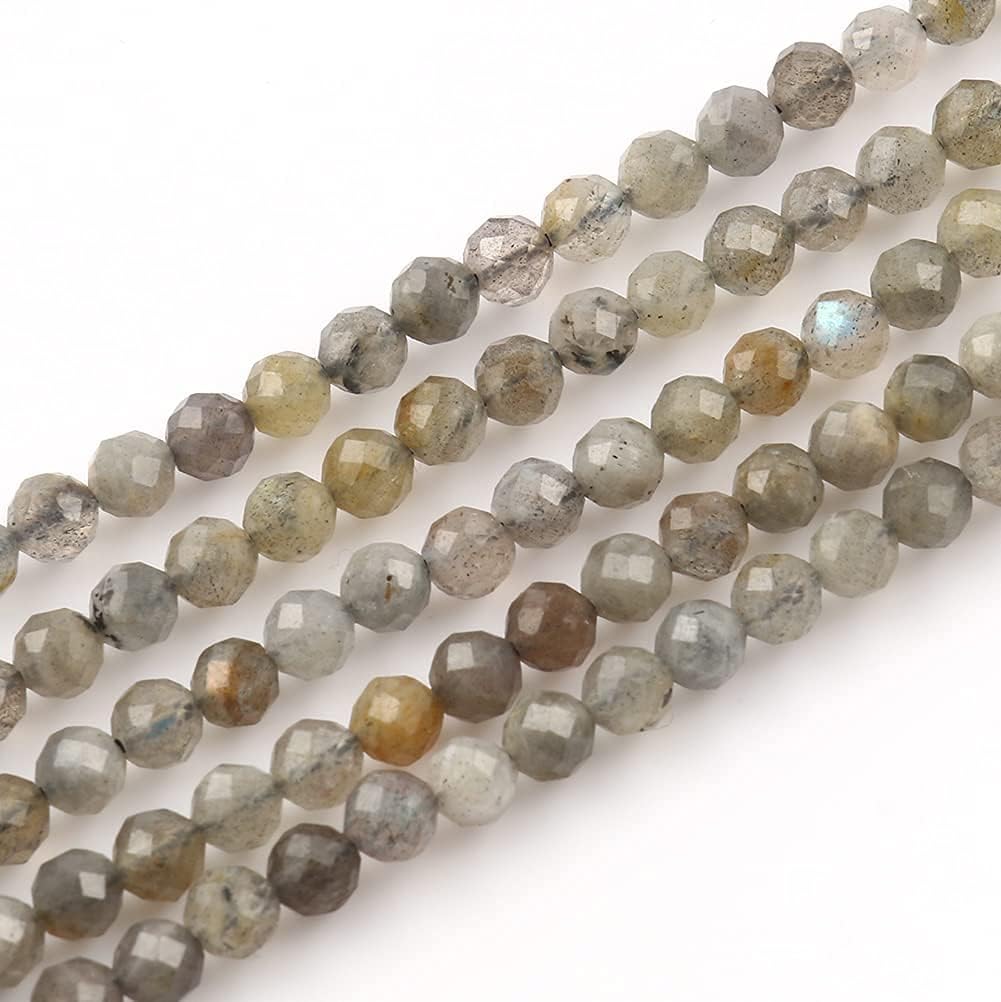 2mm 180pcs Natural Gray Labradorite Stone Beads, Songxi Small Faceted Round Loose Gemstone for Jewelry Making, DIY Art and Craft, Bracelet Necklace (1 Strand)