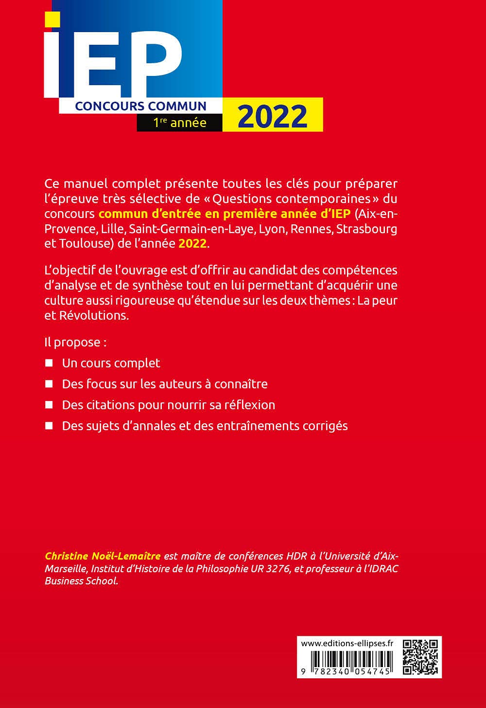 Concours commun IEP 2022. 1re année. La peur / Révolutions (French Edition)