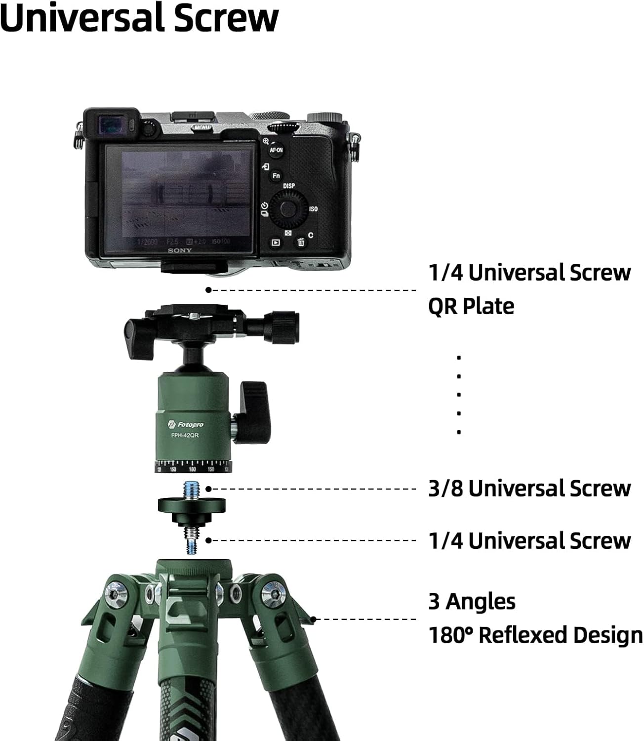 Fotopro 62 Inch Carbon Fiber Tripod for Camera Ultralight Travel Camera Tripod Max Loads Up 22lbs X-Aircross 3 Green