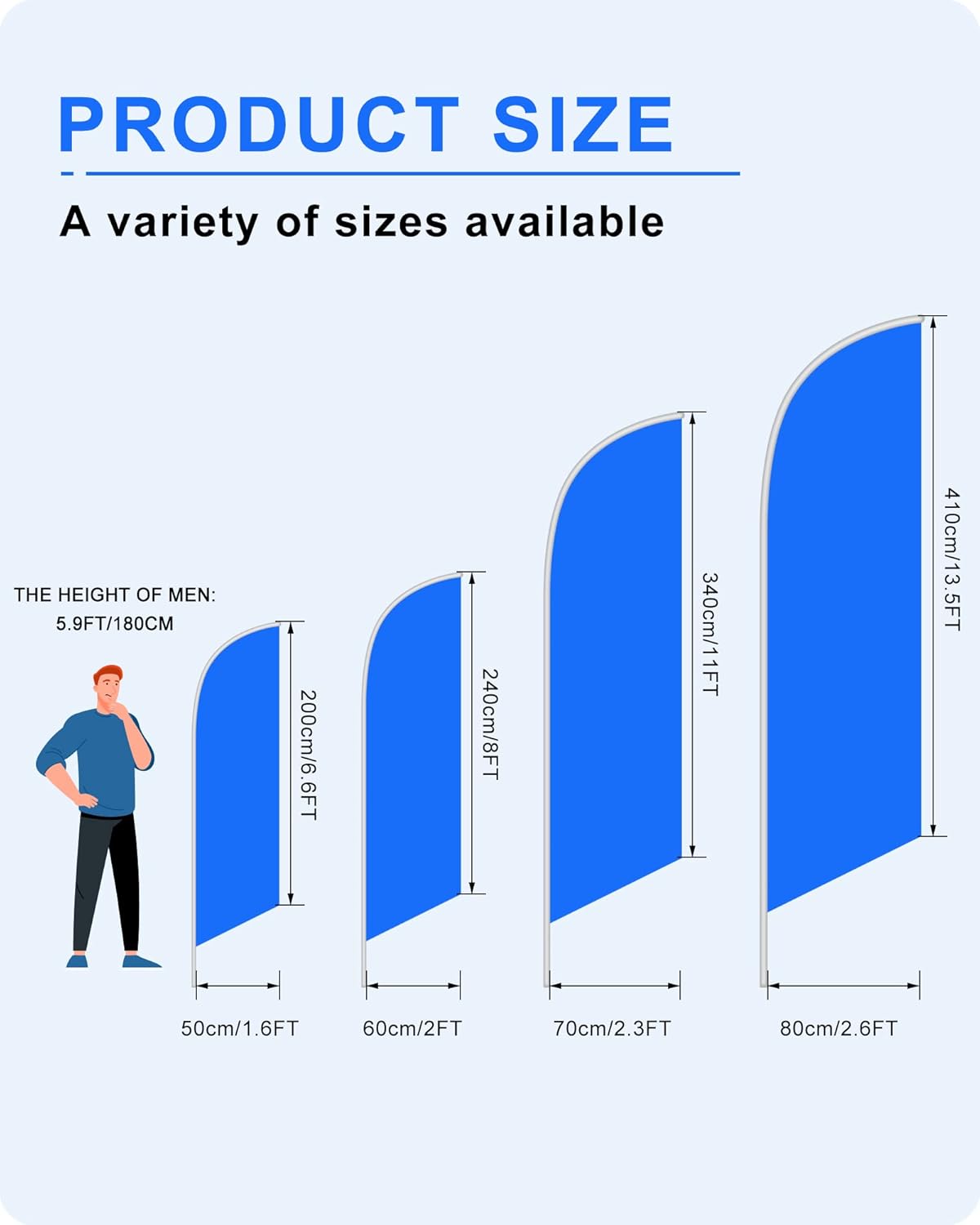 Custom Advertising Feather Flags for Business Outside Customized Logo Text on Open Flag Sign, Custom Double/one Sided Banners and Signs Customize Outdoor(Feather:80×410cm/2.6×13.5FT)