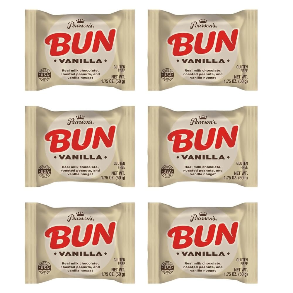 Pearsuns Vanilla Bun Bars, Vanilla Bun 6 Pack Individually Wrapped Real Milk Chocolate