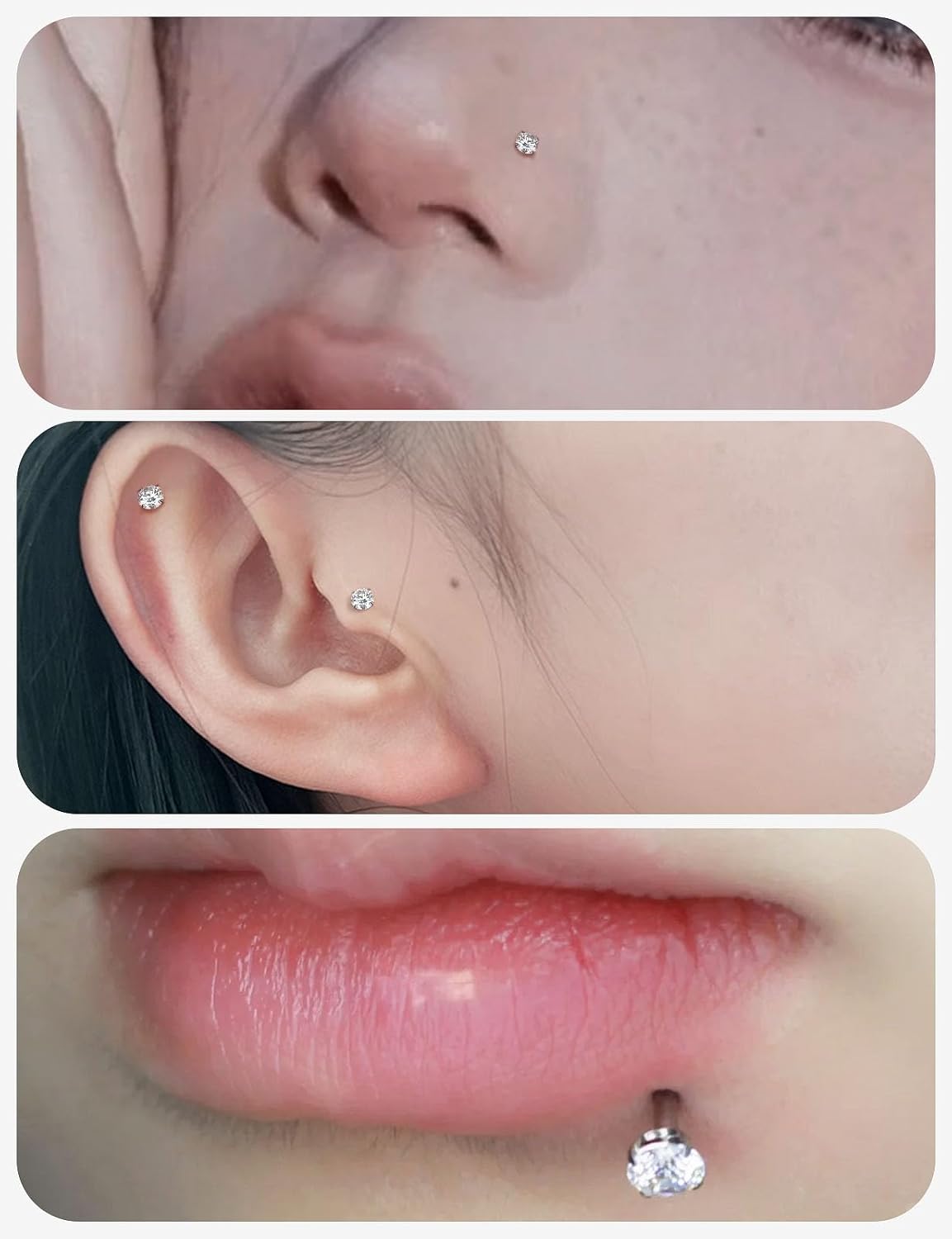 18G 16G 14G Internally Threaded Nose Rings Studs Flat Back Earrings Surgical Steel CZ Nose Rings Stud Tragus Helix Conch Cartilage Earrings Stud Piercing Jewelry For Women Men Hypoallergenic - Image 5