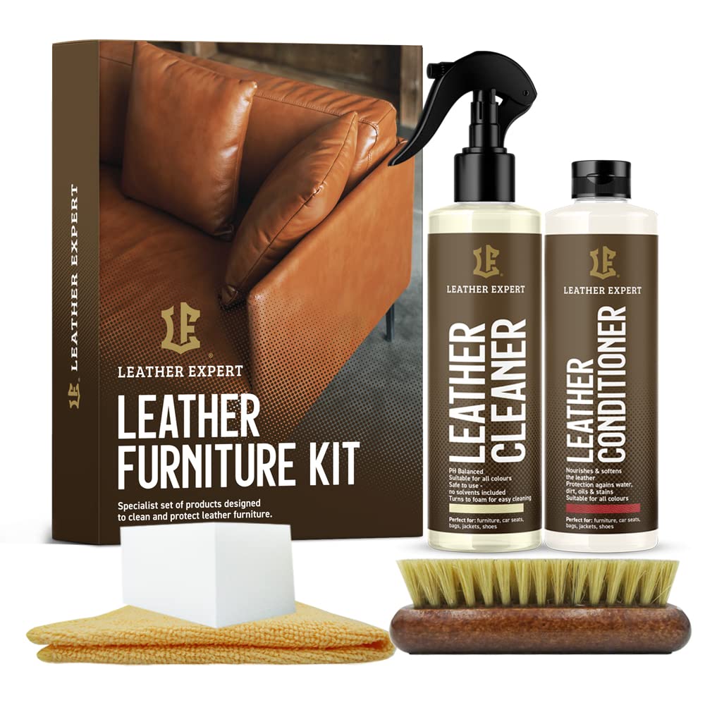Kit d'entretien pour canapé en cuir - Couleur neutre - Nettoyant pour cuir et cuir - 250 ml - Biodégradable - Soin du cuir pour meubles - Élimine les odeurs désagréables - Avec accessoires