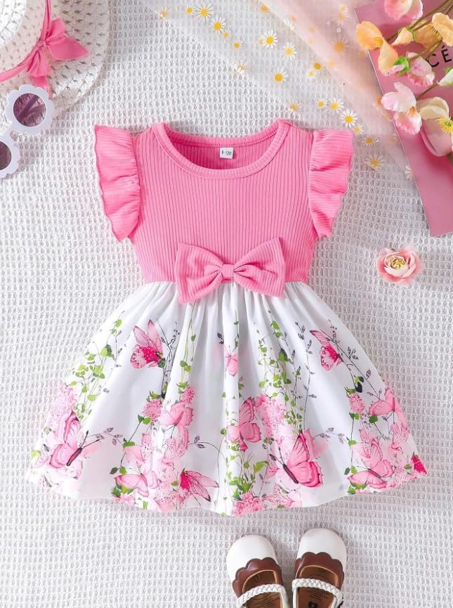 Image of SHRIMATE Apparels Summer Dress for Baby Girl /Frocks for Baby Girl /Baby Frocks Girl Poly Rayon /Casual Dress Short Flutter Sleeve (222)