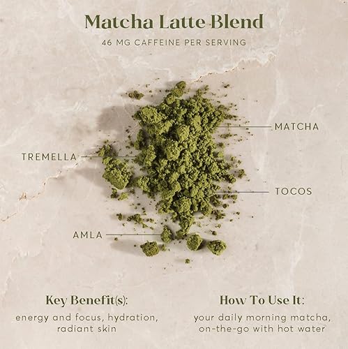 Miniatura 3 de Amoda Matcha Latte Blend - Un café con leche matcha de coco revitalizante con hongo tremella y tocotrientoles. Orgánico, vegano - 10 sobres