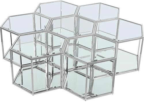Miniatura 18 de Meridian Furniture Sei Collection Modern | Mesa de centro modular contemporánea de cristal con base de espejo, 1 pieza, cromo Cromado,Oro