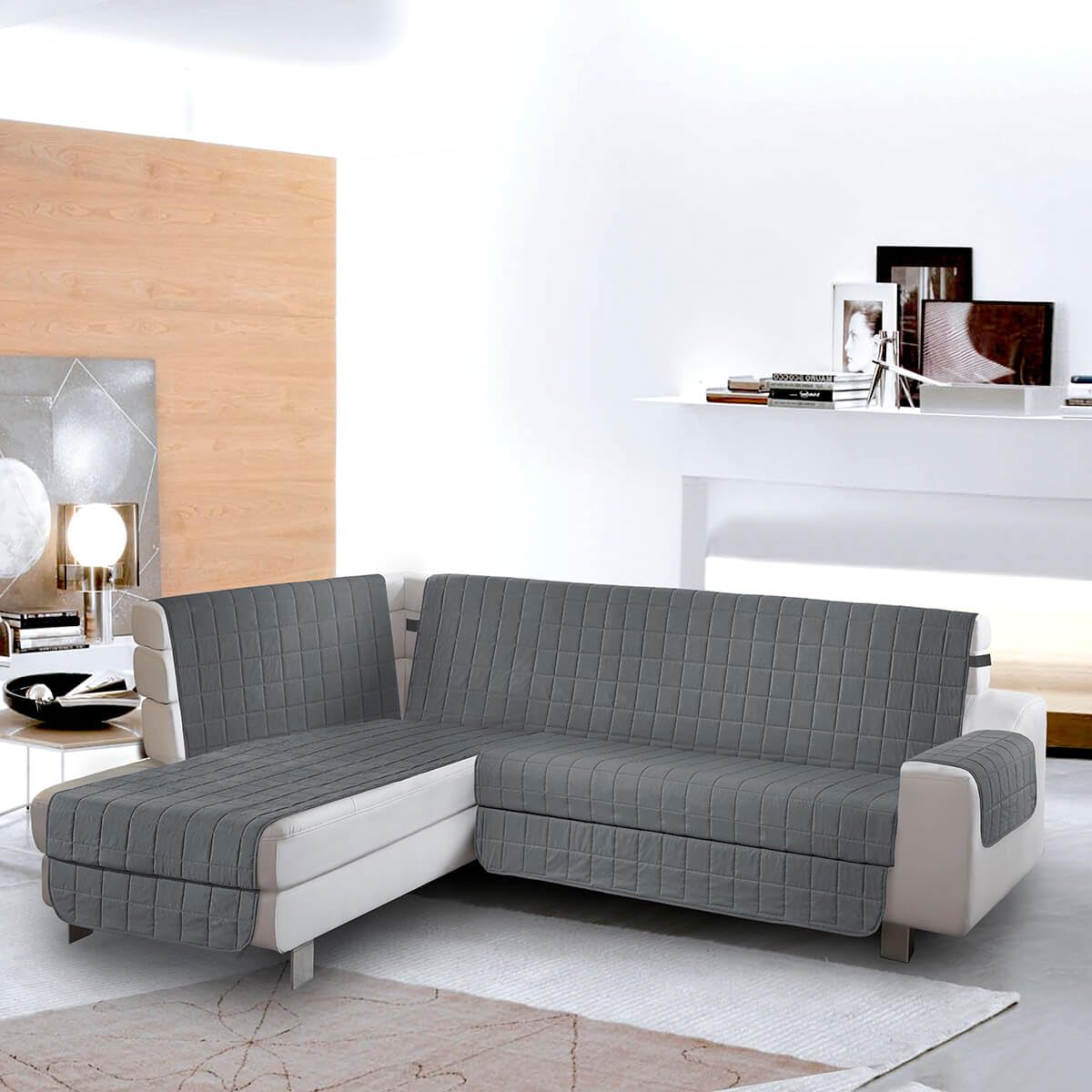 la biancheria di casa - Copridivano angolare con penisola - Simplicity Angle Plus - Salvadivano Trapuntato in Microfibra Morbida, Idrorepellente Oeko-Tex, Destra o Sinistra | Grigio Scuro, 245 cm
