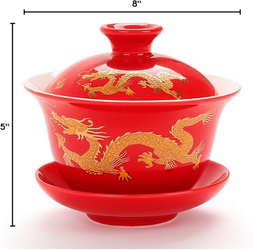 Miniatura 2 de Moyishi Porcelana china Gaiwan Feliz Dragón Rojo Tradición Sancai Taza de té Set de té El mejor regalo