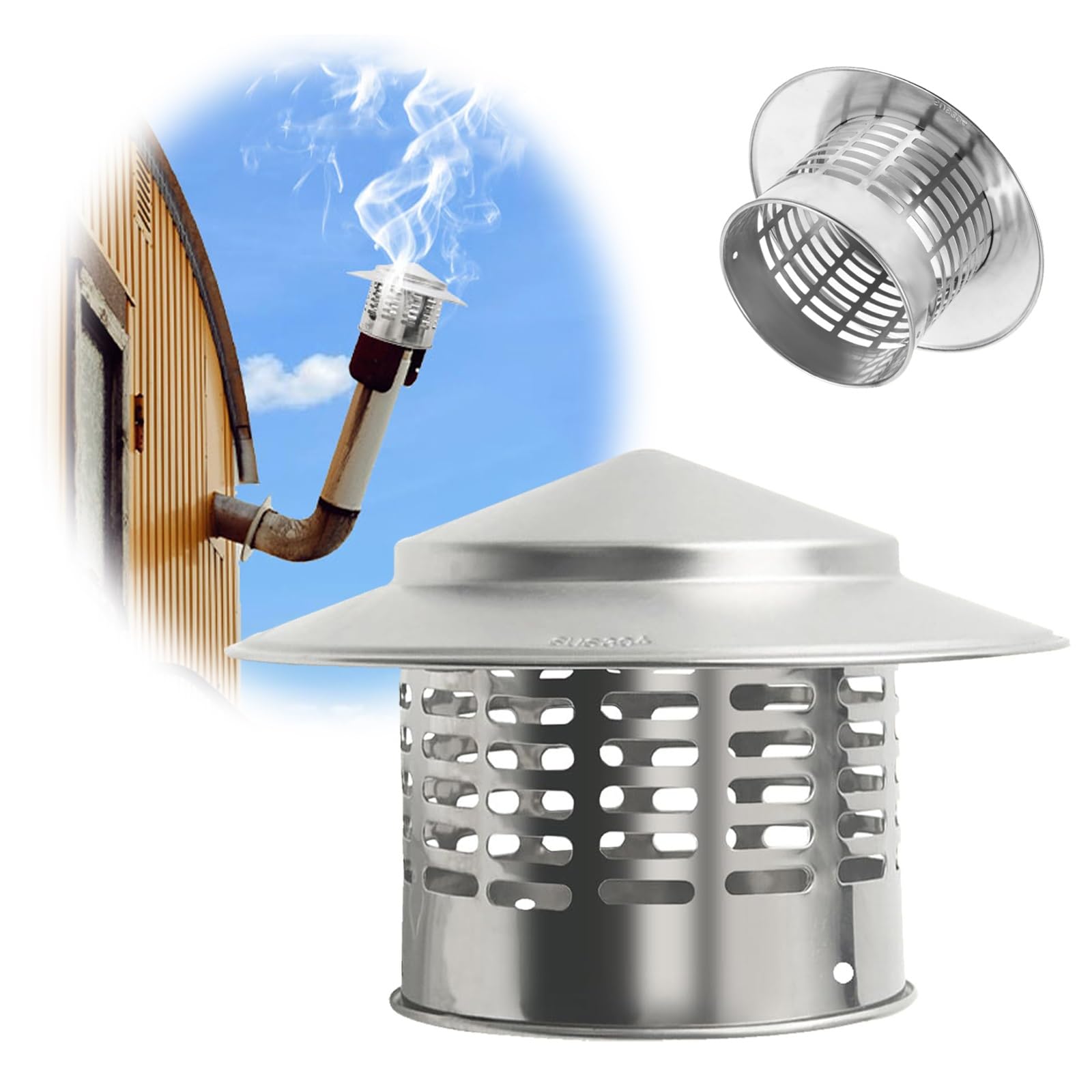 Comignolo Cappello 110 Mm 160 Mm 200 Mm 250 Mm 300 Mm Cappellino Per Camino In Acciaio Inox 304, Tappo Antipioggia Per Camino, Cappuccio Di Sfiato Del Tetto(250 mm-9.84 in)