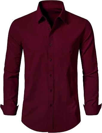 Mens Stretch Slim Fit Dress Shirts Lightweight Soft Long Sleeve Casual Button Down Shirts
