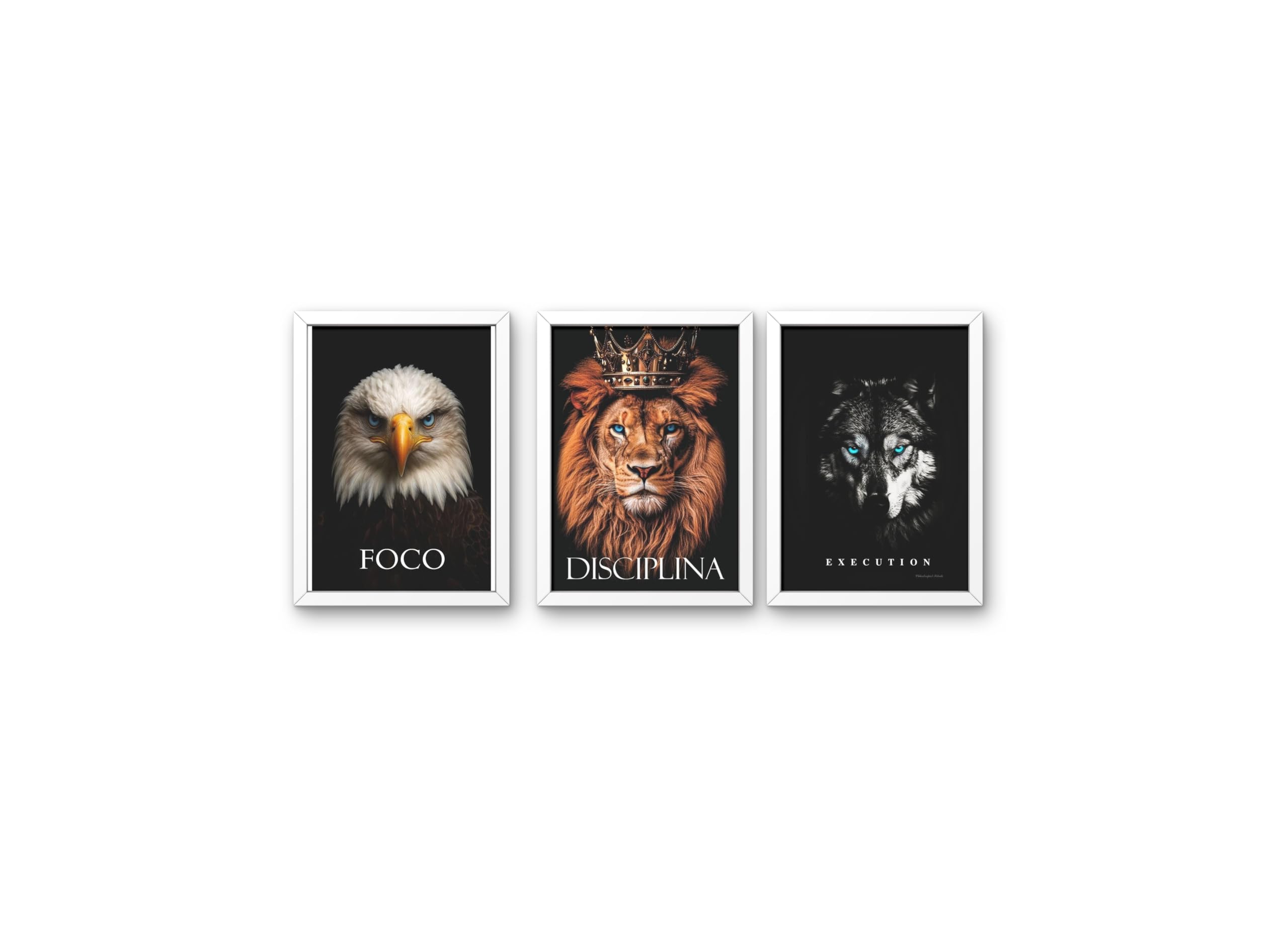 Set of 3 Motivational Animal Wall Art Frames – Eagle Lion Wolf Canvas Prints with Focus Discipline Execution Quotes | Office & Living Room Wall Decor (8x12 Inch)-image-29
