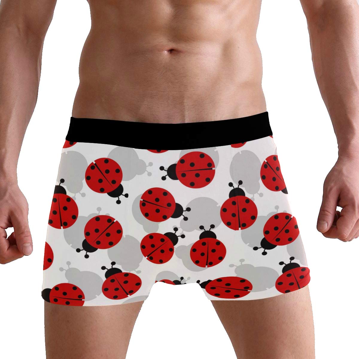 Puxuqu Men's Multicoloured Boxers Shorts Cute Ladybug Red Ladybird Pattern Boxer Briefs Underwear For Boy