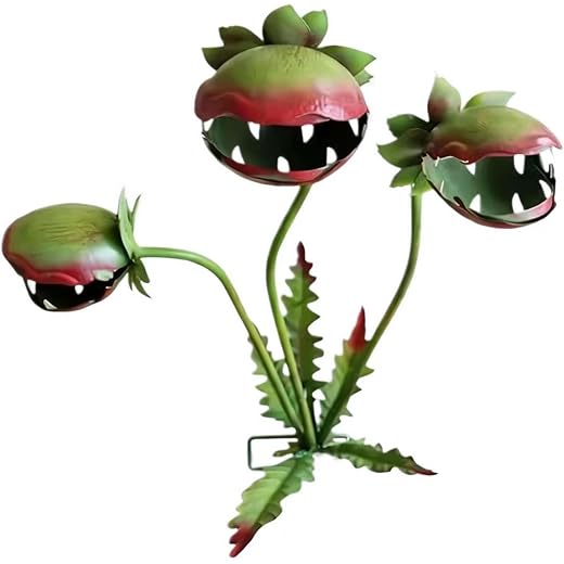 Whimsical Metal Carnivorous Plant Garden Stake, 25 Inch Large Venus Flytrap Sculpture, Durable Yard Art Decor for Outdoor Patios Lawn Planters Flower Beds, Unique Quirky Garden Gift