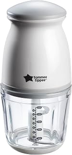 Tommee Tippee Quick-Chop Mini Baby Food Blender and Chopper for All Stages of Weaning, Durable Glass Bowl and Stainless Steel Blades, 500ml Capacity, 200W Motor, White and Clear, 1.0 Count (447851)