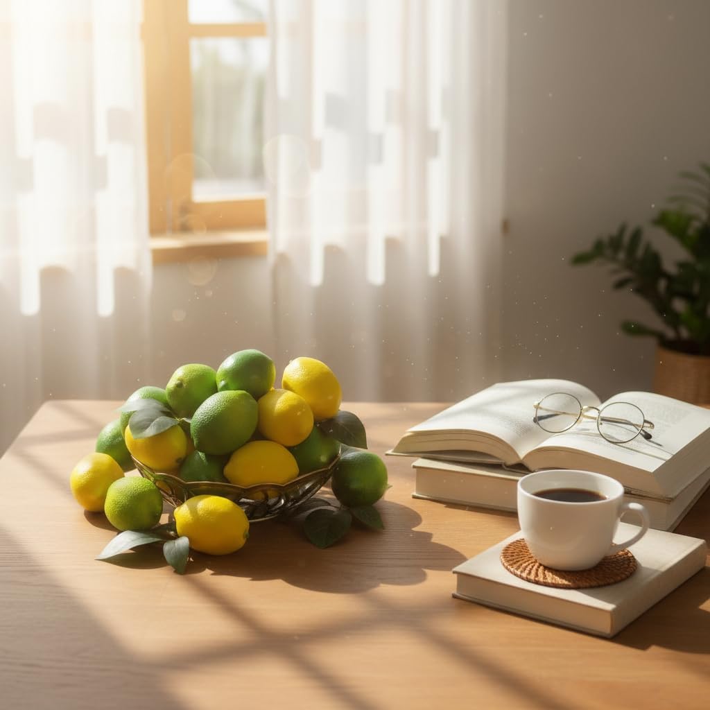20 Pcs Mixed Fake Lemons Fake Limes with 10 Leaves Artificial Fruit Decor Limones Plastic Fruit Artificial Food for Display Lemon Decorations for Kitchen Yellow Party Decorations(10Yellow 10 Green)