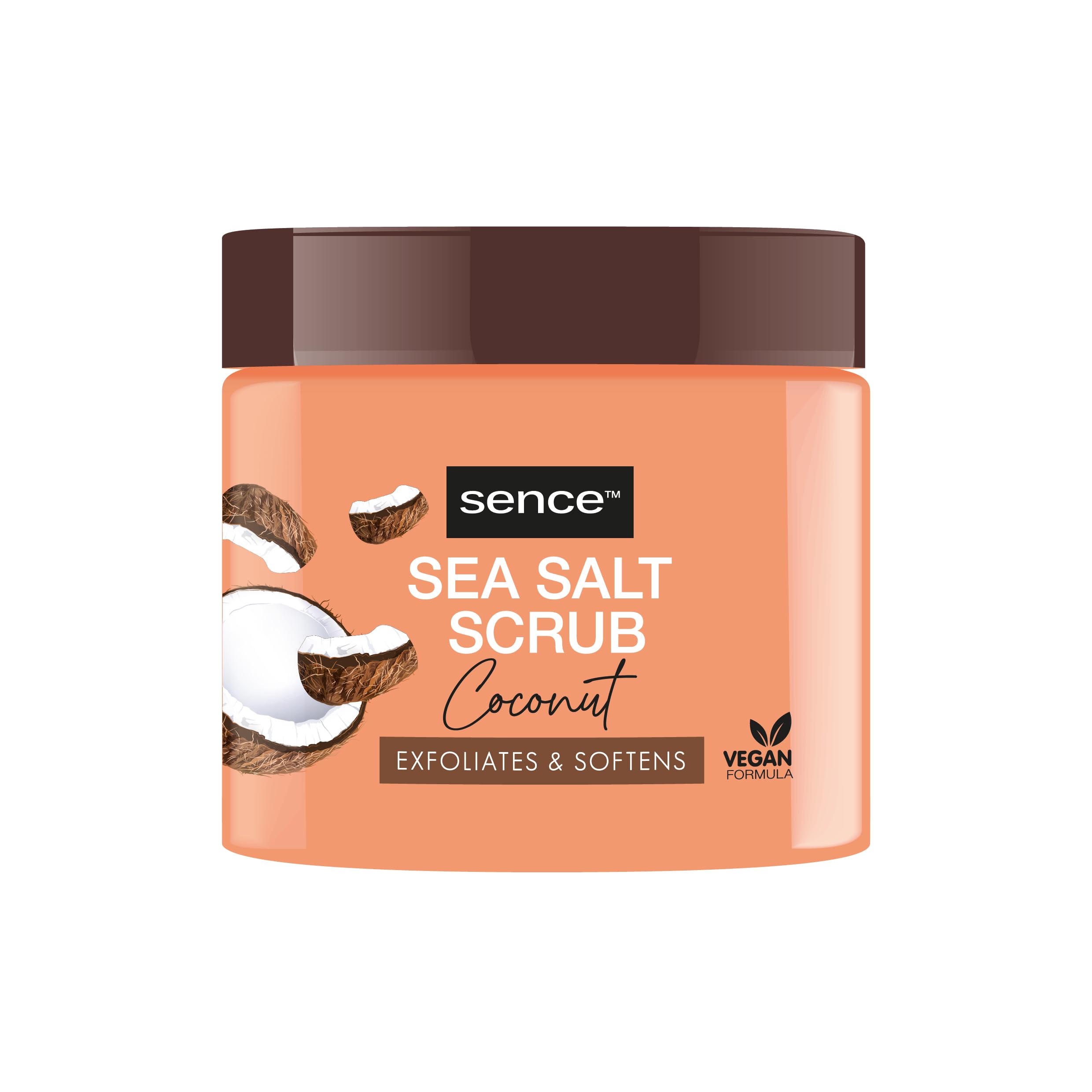 Sence Body Scrub Coconut, Exfoliante de sal marina de coco, vegano con toque tropical, aceite de jojoba y vitamina E, exfoliante cosmético de aceite de coco, cuidado de belleza, aceite de coco natural