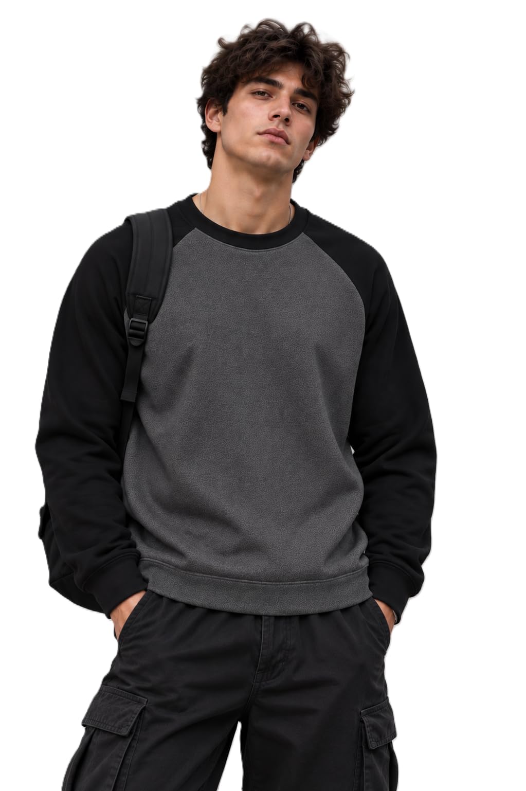 Buy FN3 Premium Men Raglan Sleeve Sweatshirt for Men DarkGrey::Black - Image 2