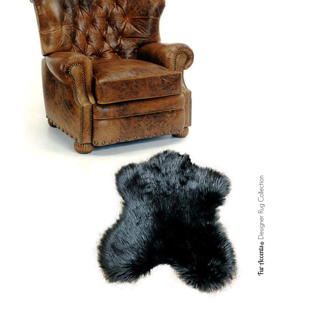 Plush Faux Fur Area Rug - Shaggy English Sheepskin - Faux Fur - Animal Pelt Shape Designer Throw Rug (24"x30", Black)